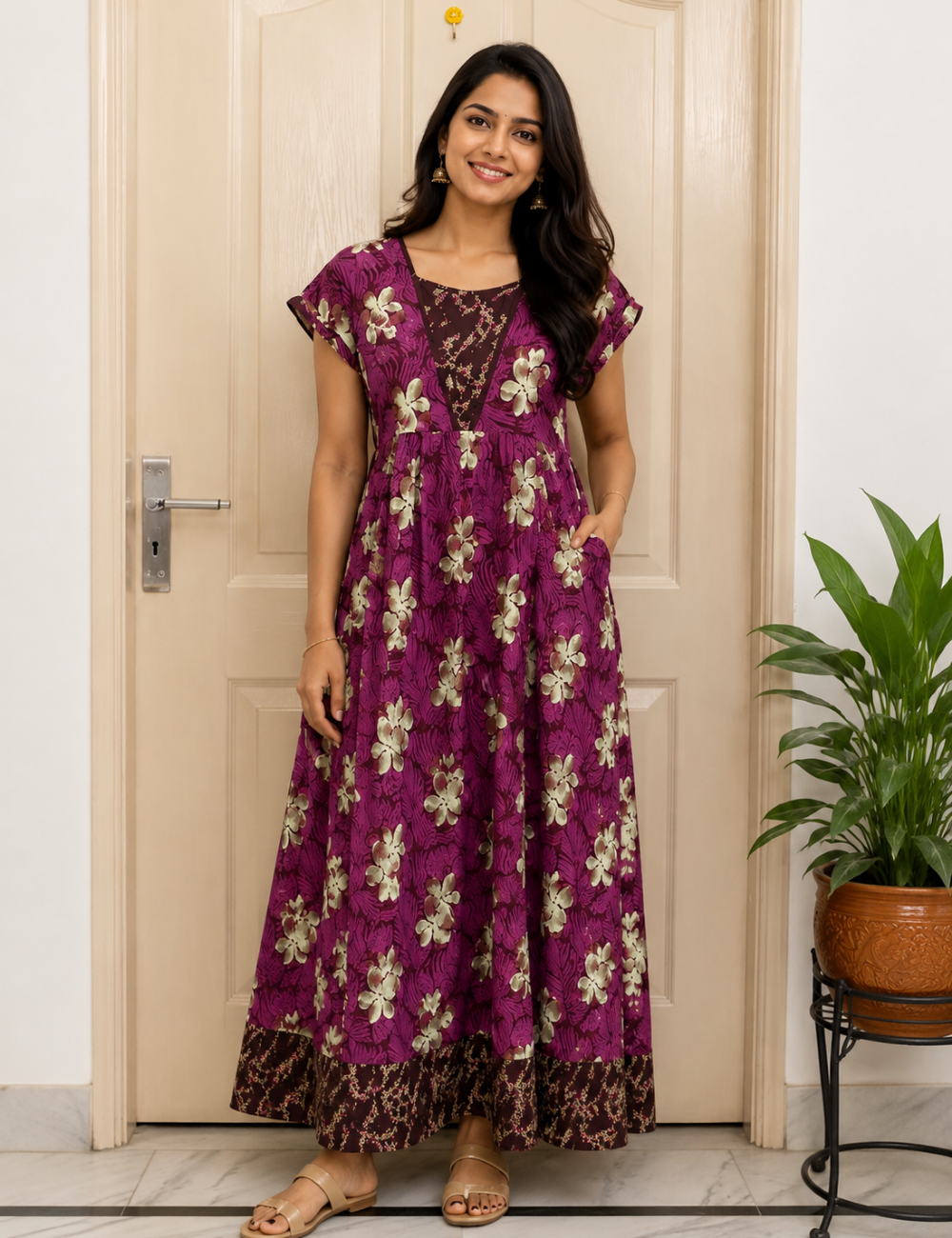 2XL Premium Frock Nighty with Adjustable Side Rope | Soft & Comfortable Daily Wear |Without Zip Pattern