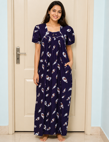 L - Size |Premium Pure Cotton | Boat Neck Nighty | with Pocket