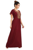 Premium Spun Designer Embroidered Nighty for Women |Aline, Full Lenghth Maxi/Nighty Nightgown |Everyday Regular Wear | Pocket on The Two Side