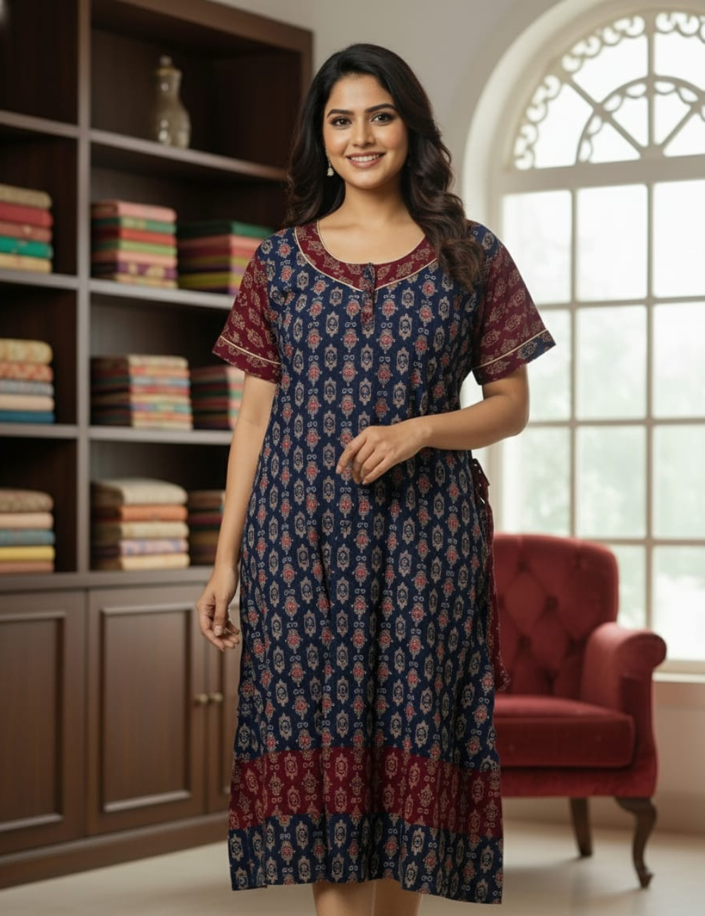 2XL Premium Frock Nighty with Adjustable Side Rope | Soft & Comfortable Daily Wear |Without Zip Pattern