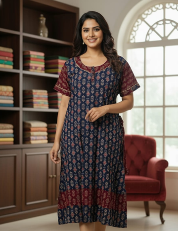 2XL Premium Frock Nighty with Adjustable Side Rope | Soft & Comfortable Daily Wear |Without Zip Pattern