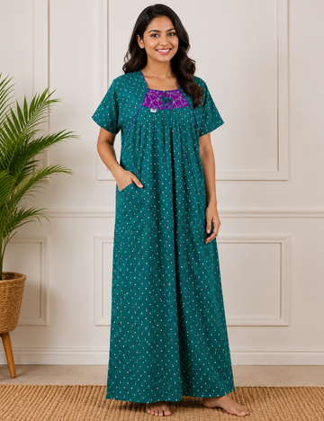 L - Size |Premium Pure Cotton | Boat Neck Nighty | with Pocket