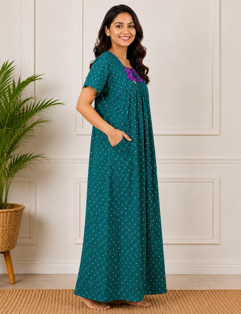 L - Size |Premium Pure Cotton | Boat Neck Nighty | with Pocket