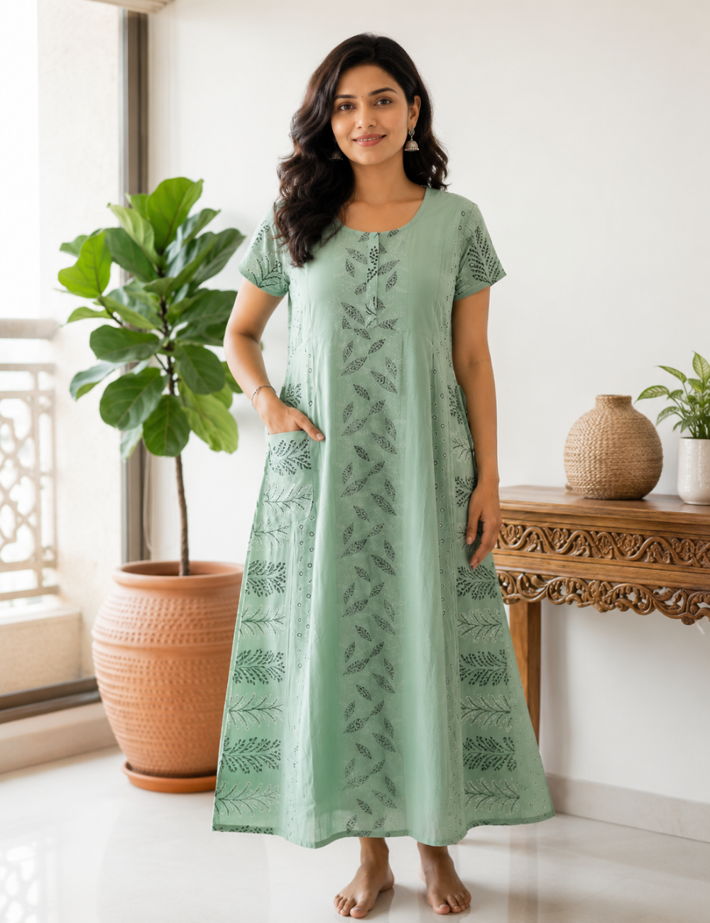 2XL Premium Frock Nighty with Adjustable Side Rope | Soft & Comfortable Daily Wear | Zip Pattern