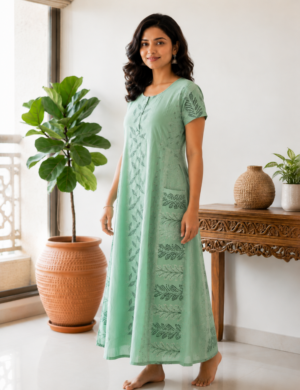 2XL Premium Frock Nighty with Adjustable Side Rope | Soft & Comfortable Daily Wear | Zip Pattern