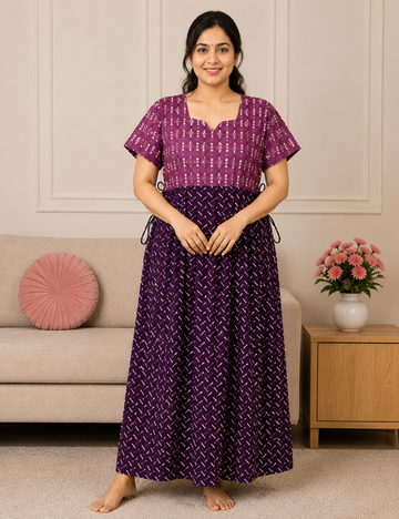 2XL Women's Premium Frock |With Rope|Pure cotton |Without Zip Pattern Nighty | Soft Comfortable Daily Wear Nightdress