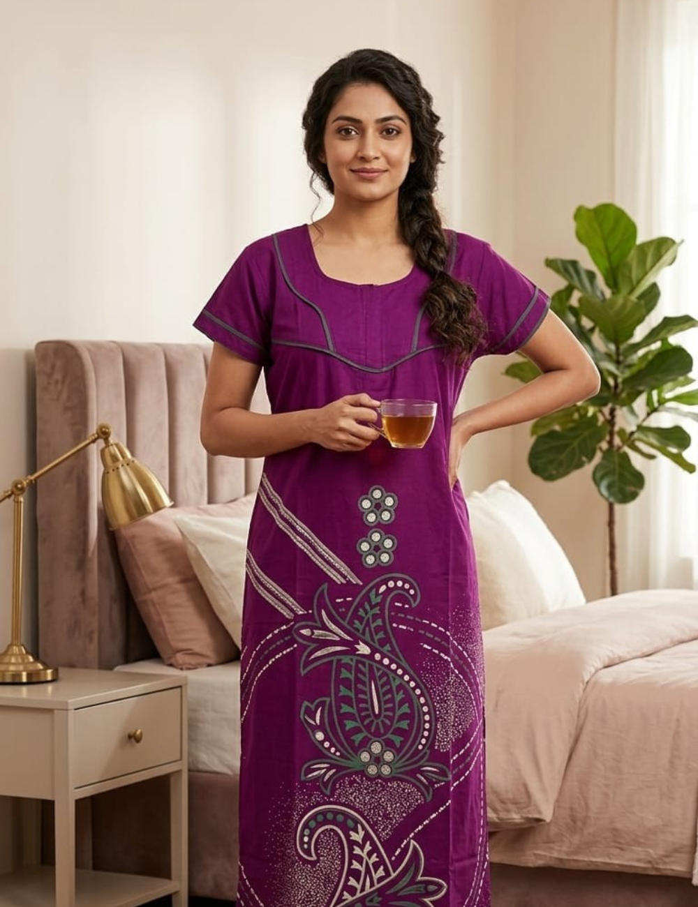 XL Premium - Elegant | Premium| With Zip|Pure Cotton Nighty