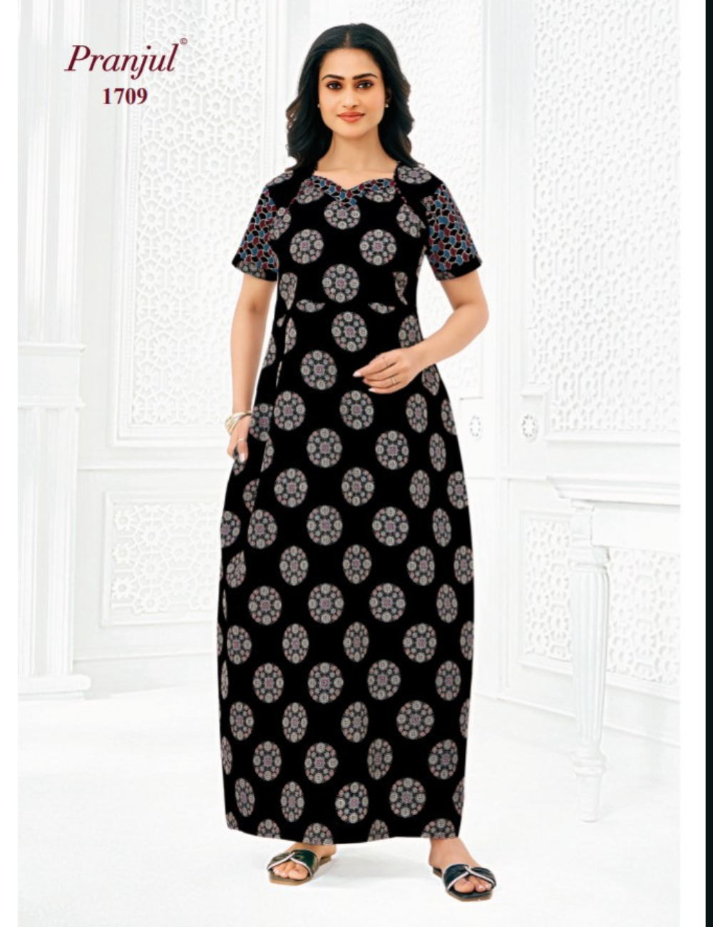 3xl Designer neck–No Zip|Extra Comfort Plus Size Nightwear|Pure Cotton | pranjul nighties