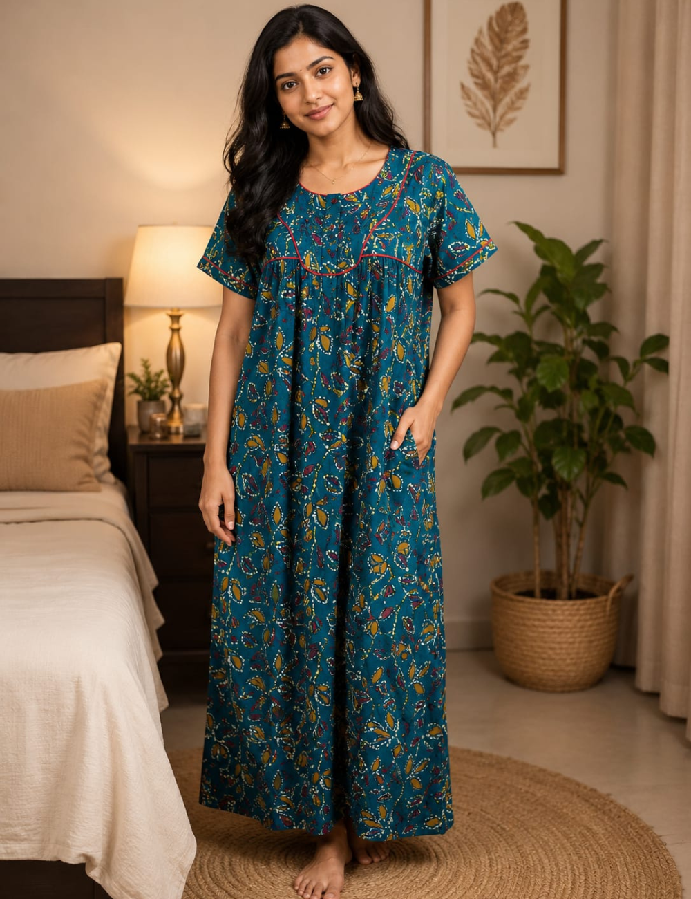 XL Premium -Pure Cotton Nighty | Elegant Rope Style | With Zip
