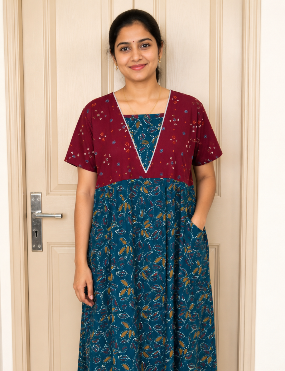 XL Premium - Elegant Designer| Without Zip|Pure Cotton Nighty