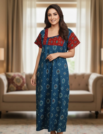 XL Premium - Elegant Designer| Without Zip|Pure Cotton Nighty