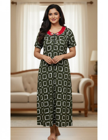 XL Women's Premium Designer Yoke Model Collar| Zip Pattern Nighty | Soft Comfortable Daily Wear Nightdress