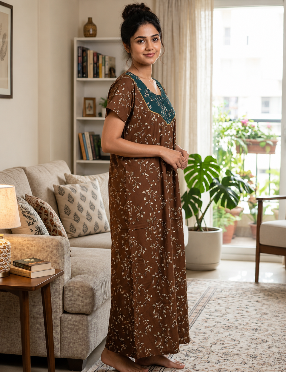 XL Premium - Elegant Designer| With Zip|Pure Cotton Nighty