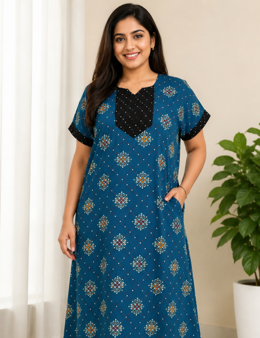 XL Premium - Elegant Designer| Without Zip|Pure Cotton Nighty