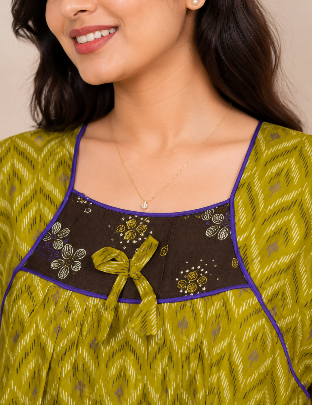 2XL - Size |Premium Pure Cotton | Boat Neck Nighty | with Pocket