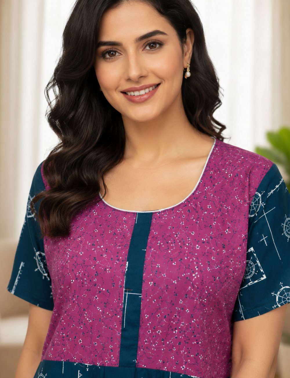 2XL Premium Frock Nighty with Adjustable Side Rope | Soft & Comfortable Daily Wear |Without Zip Pattern