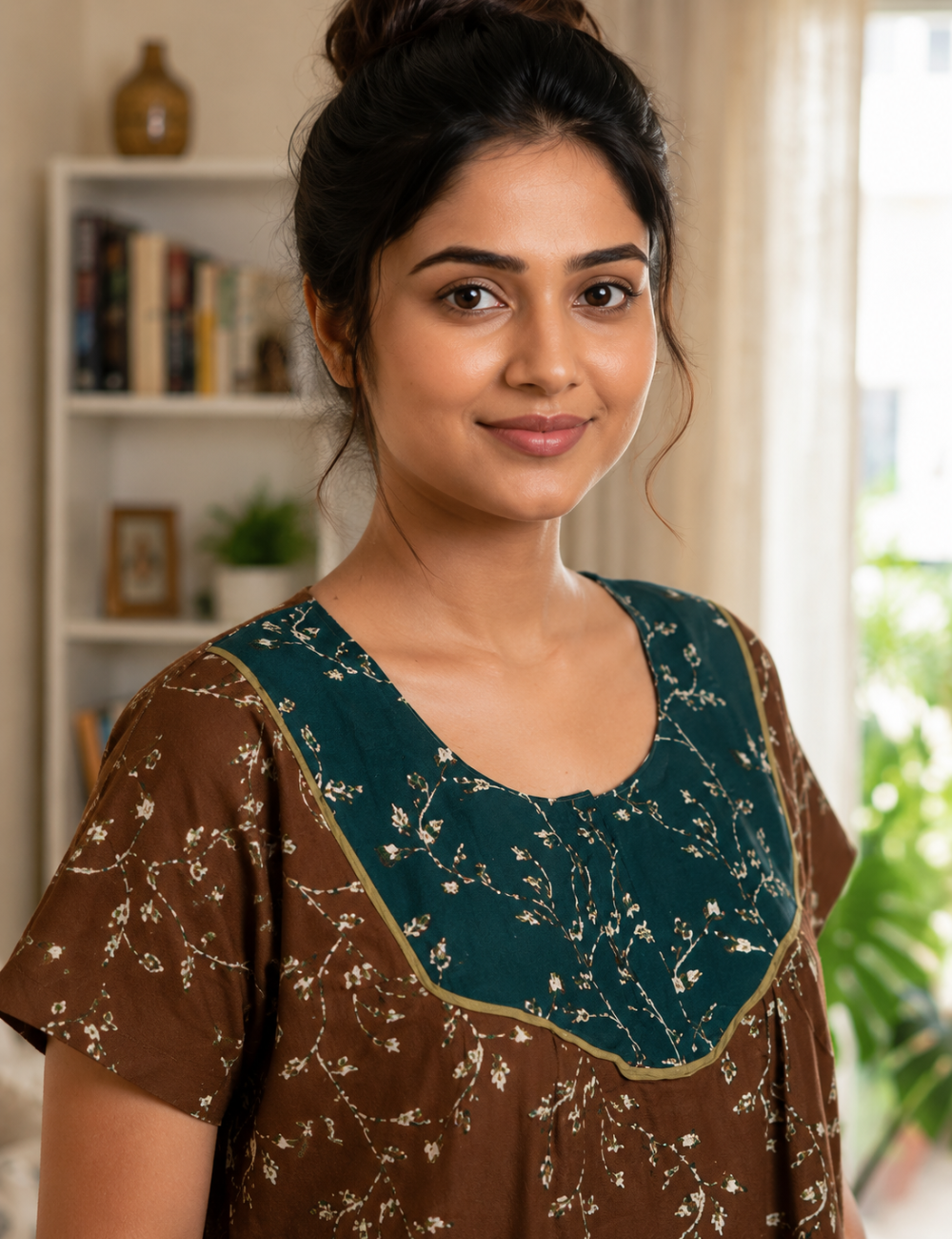 XL Premium - Elegant Designer| With Zip|Pure Cotton Nighty