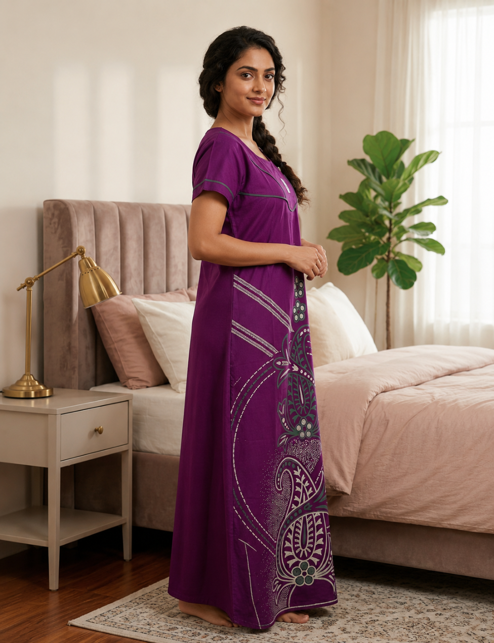 XL Premium - Elegant | Premium| With Zip|Pure Cotton Nighty