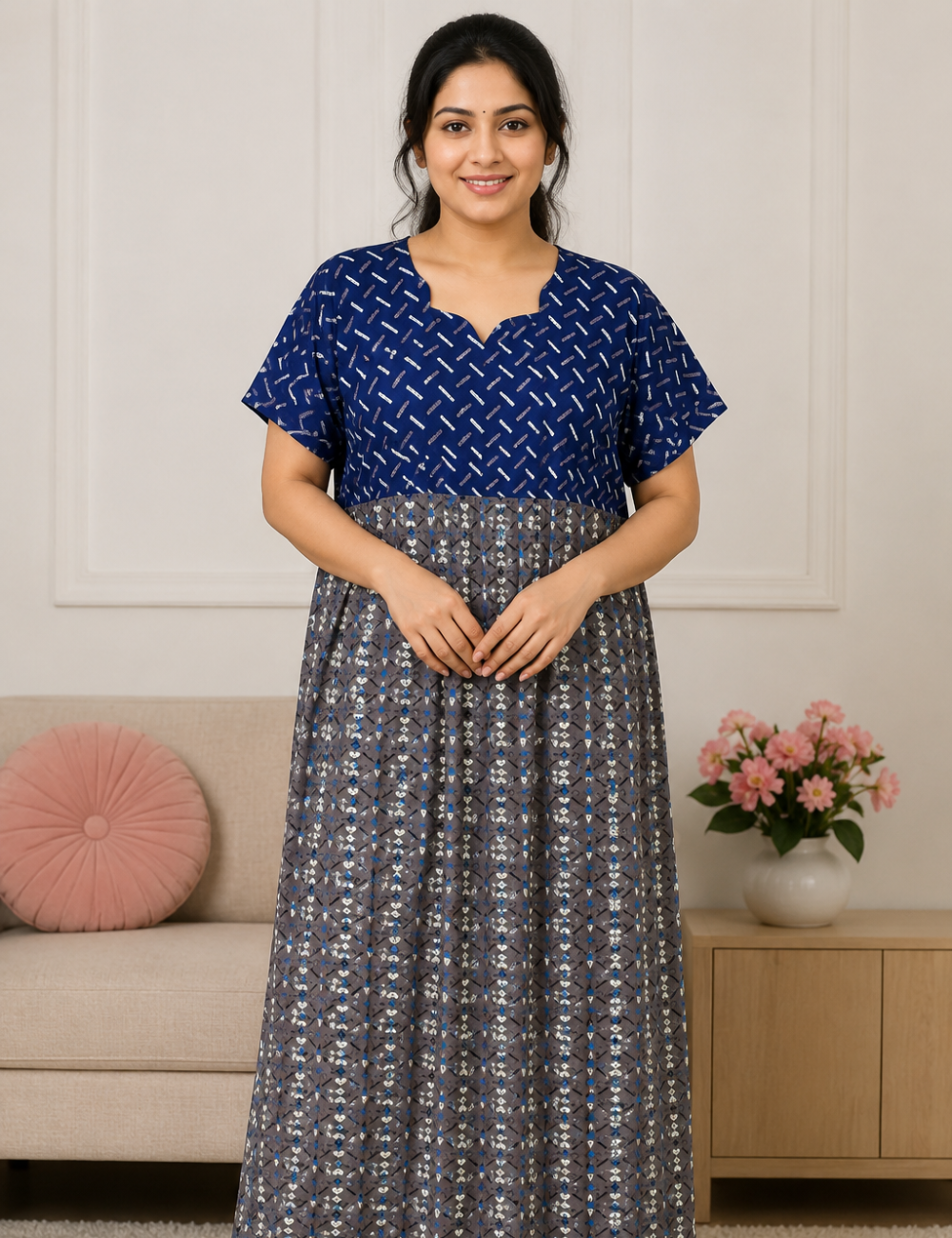 FreeSize - 50"/3xl|frock with rope| Cotton Nighty |  pure cotton | Soft & Comfortable Daily Wear
