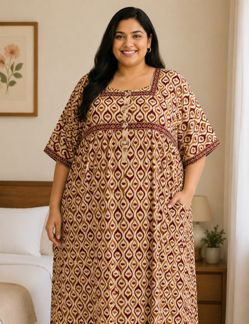 4xl/5XL Premium Jyothi Cotton Printed Nighty for Women | Soft & Breathable Cotton | Relaxed Comfortable Fit