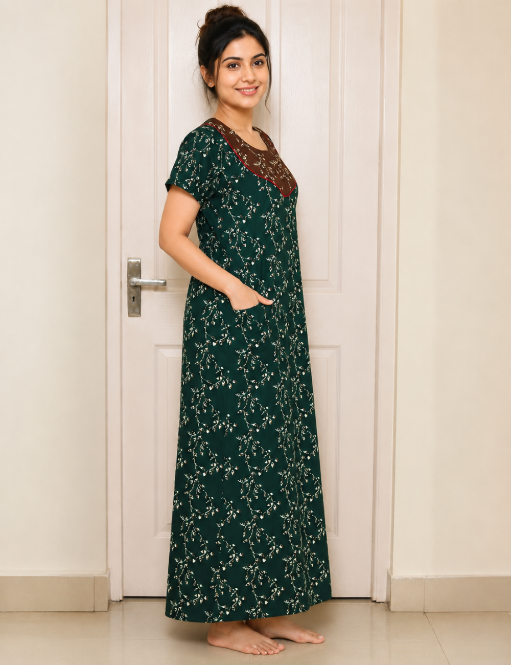 XL Premium -Pure Cotton Nighty | Elegant Look  | With Zip