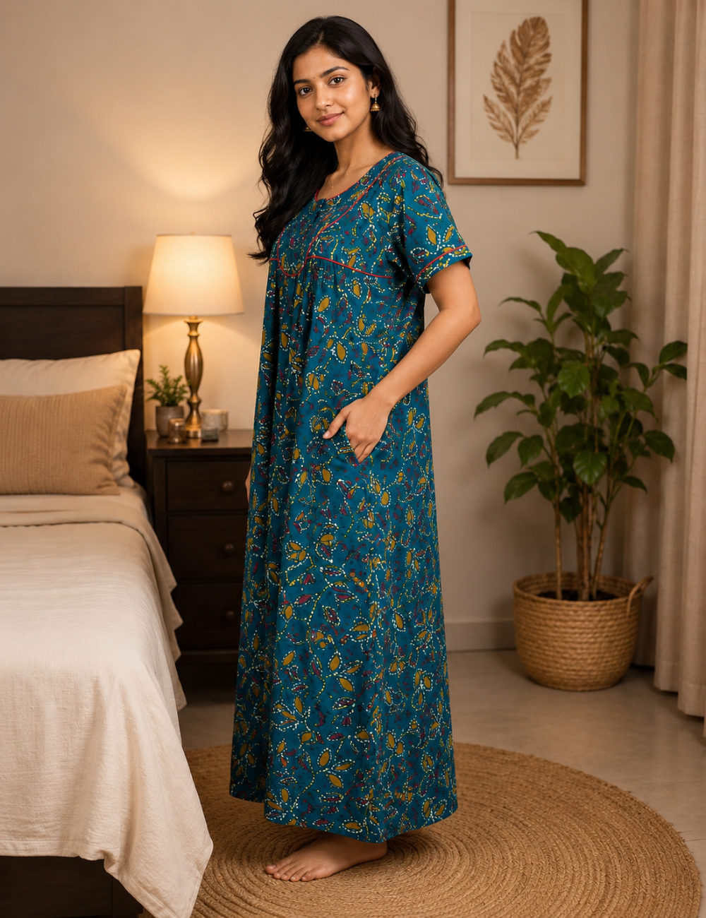 XL Premium -Pure Cotton Nighty | Elegant Rope Style | With Zip
