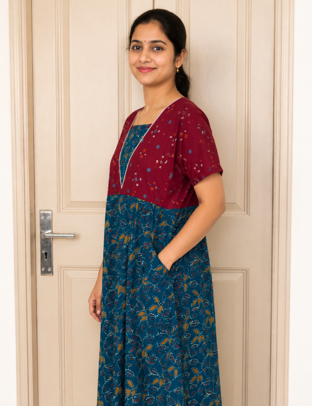 XL Premium - Elegant Designer| Without Zip|Pure Cotton Nighty