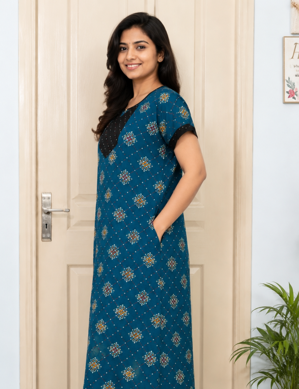 XL Premium - Elegant Designer| Without Zip|Pure Cotton Nighty