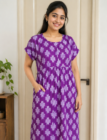 XL Feeding Nighty for Women – Premium Pure Cotton Maternity & Nursing Nighty|one centre zip and side 2 zip