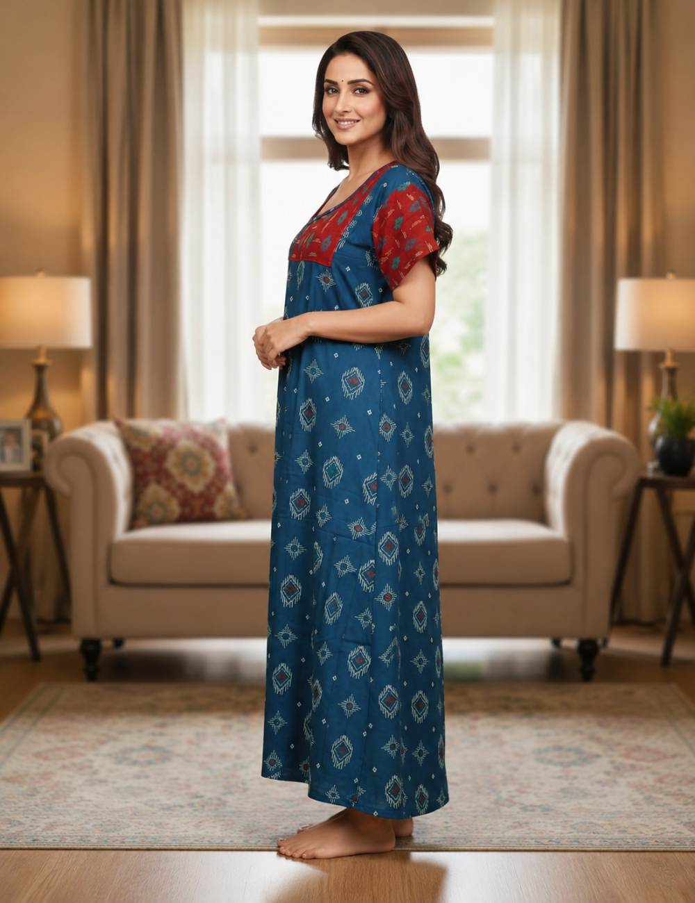 XL Premium - Elegant Designer| Without Zip|Pure Cotton Nighty