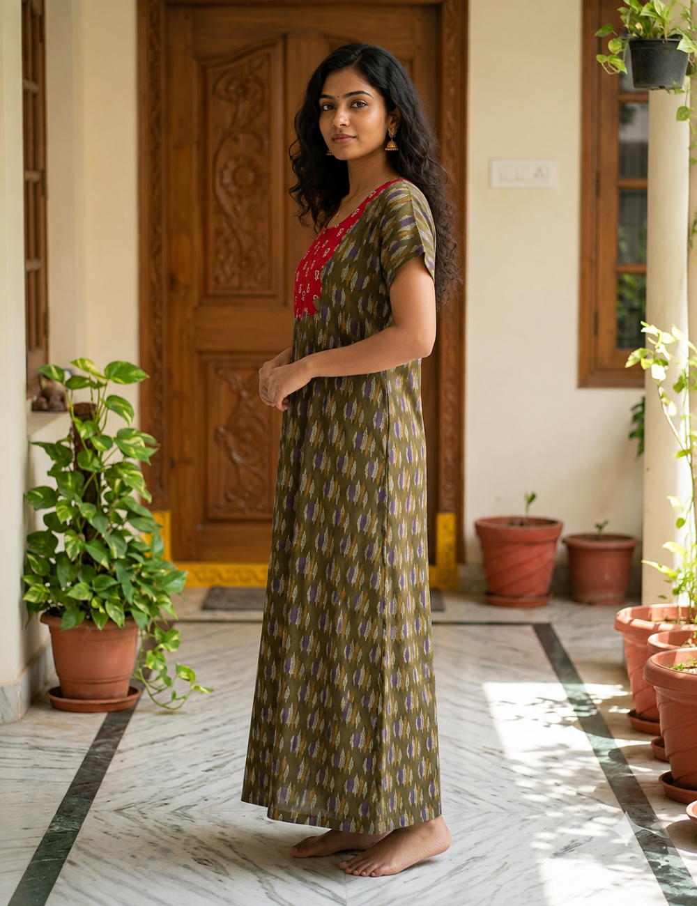 2XL Premium - Elegant Front Zip Cotton Nighty | premium pure cotton | Soft & Comfortable Daily Wear