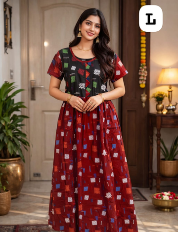 L - Size |Premium Pure Cotton | frock type Nighty
