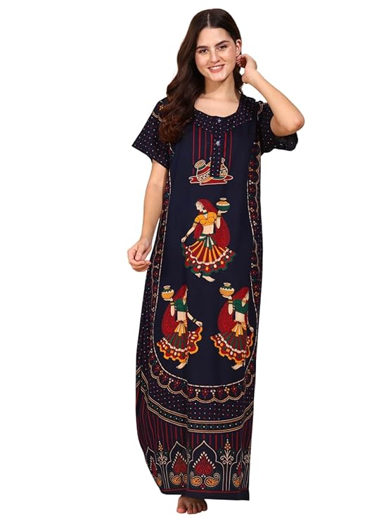 Women's Cotton Long Maxi Night Gown Nighty Dress with Pocket & Stylish Button, Super Soft Comfortable