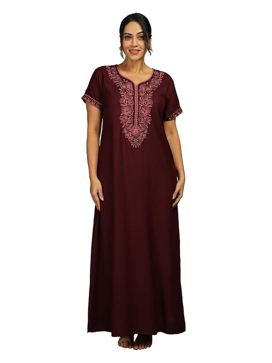 Stylish Alpine Nighty Maxi for Women | Full Length Trendy Nightgown | Premium Nightdress | Nightwear | Heavy Embroidery Nighty