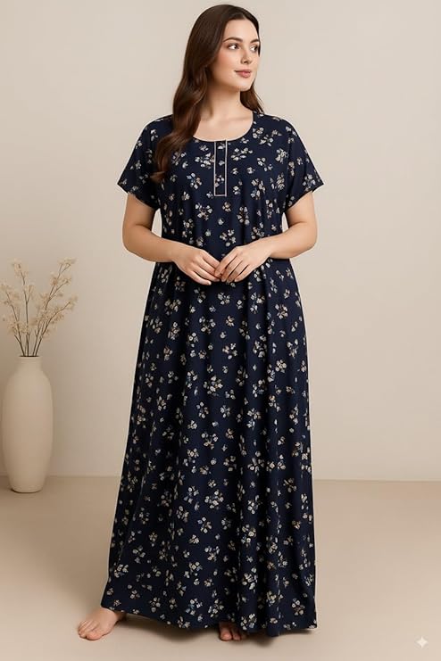 Pure Cotton Nighty for Women Floral with Pocket Free Size | Maxi Dress for Women Cotton | Night Dress for Woman Gown | Nighty for Women Stylish