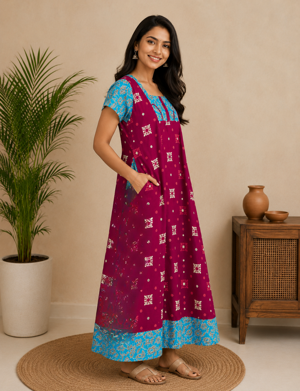 2XL Premium Frock Nighty with Adjustable Side Rope | Soft & Comfortable Daily Wear |Without Zip Pattern