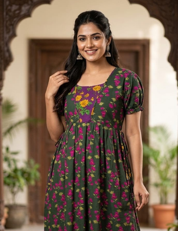 2XL Premium Frock Nighty with Adjustable Side Rope | Soft & Comfortable Daily Wear |Without Zip Pattern