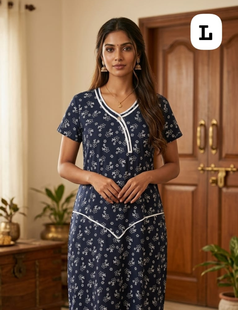 L - Size |Premium Pure Cotton | frock type Nighty