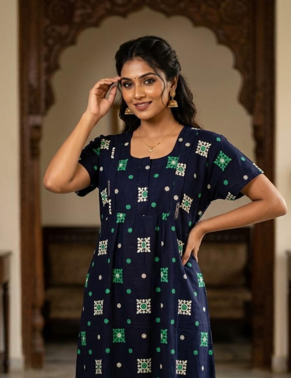 XL Feeding Nighty for Women – Premium Pure Cotton Maternity & Nursing Nighty|one centre zip and side 2 zip
