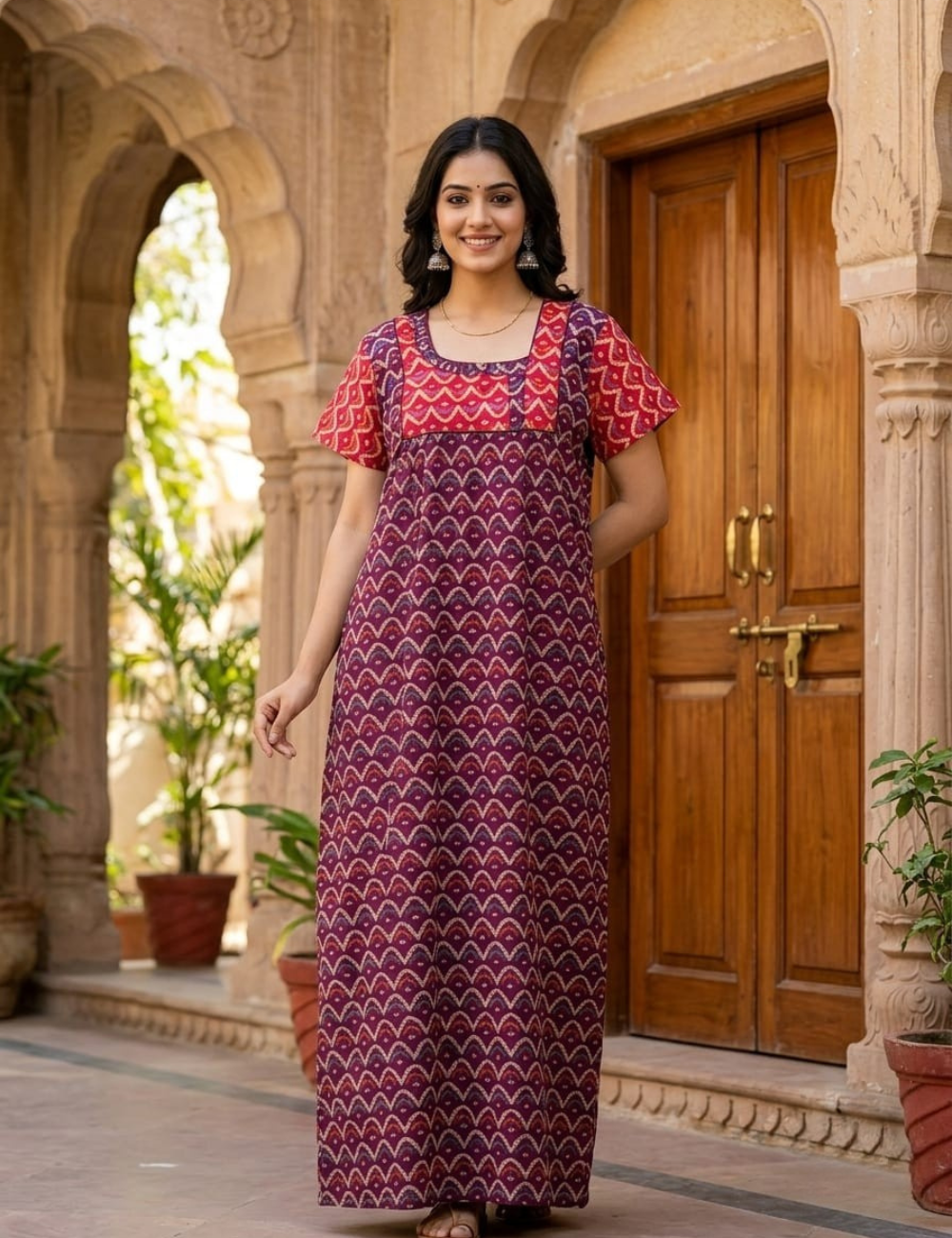 2XL Women's Premium Designer |Pure cotton |Without Zip Pattern Nighty | Soft Comfortable Daily Wear Nightdress