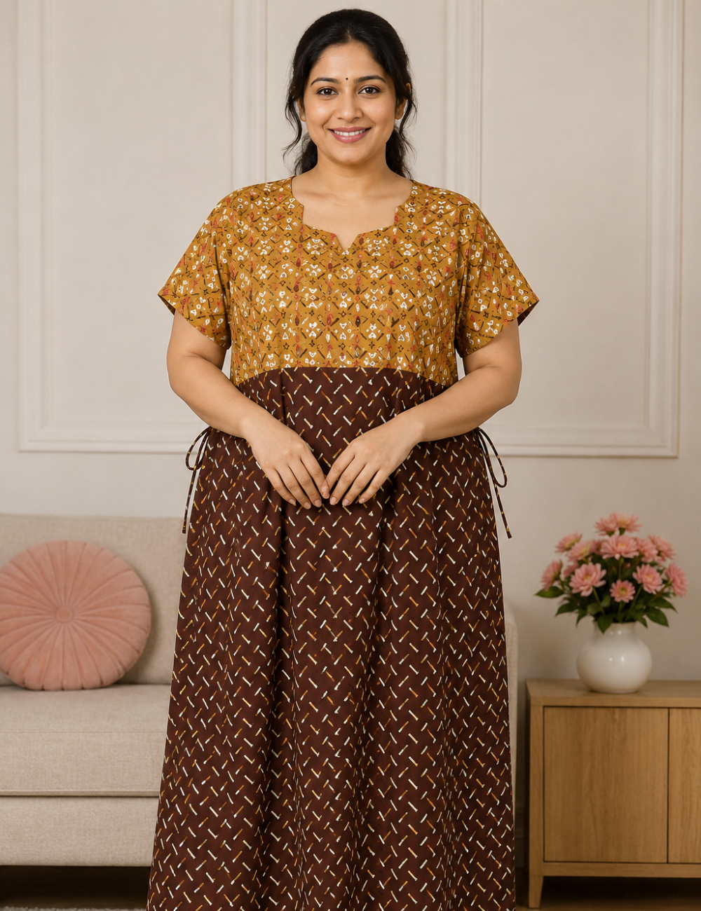 FreeSize - 50"/3xl|frock with rope| Cotton Nighty |  pure cotton | Soft & Comfortable Daily Wear