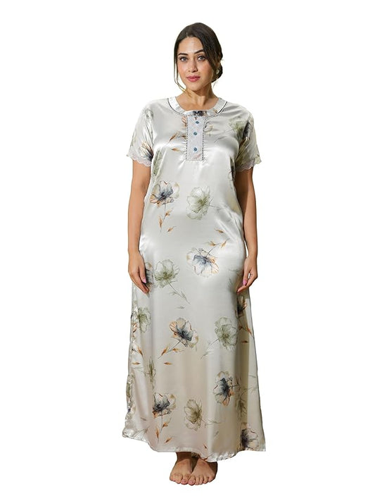 Premium Satin Designer Nighty | Maxi for Women | Full Length Night Gown | Night Dress for Women | Nighty for Women Stylish | Night Wear
