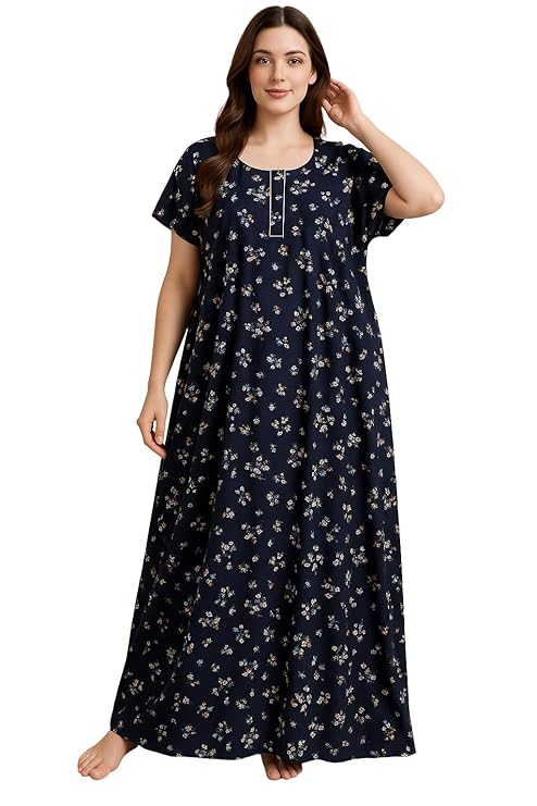 Pure Cotton Nighty for Women Floral with Pocket Free Size | Maxi Dress for Women Cotton | Night Dress for Woman Gown | Nighty for Women Stylish