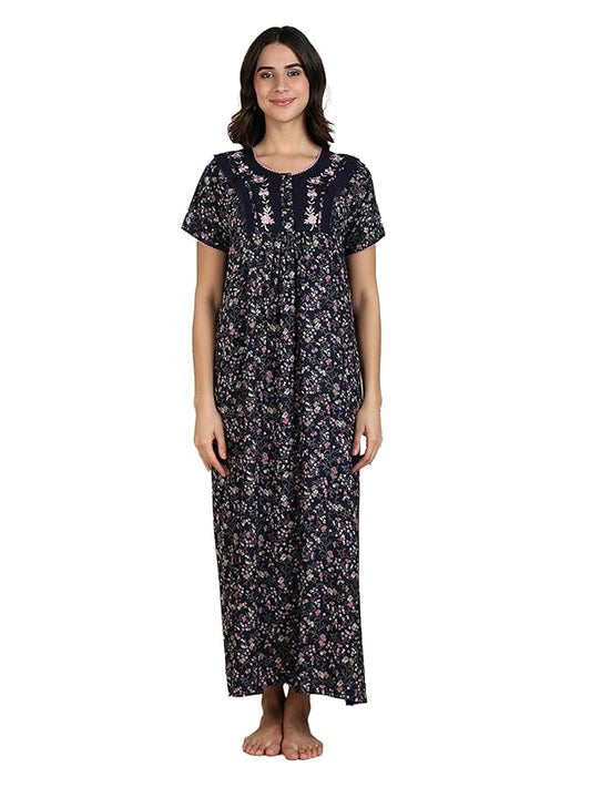 Stylish Alpine Nighty Maxi for Women | Full Length Trendy Nightgown | Premium Nightdress | Nightwear | Embroidery Nighty
