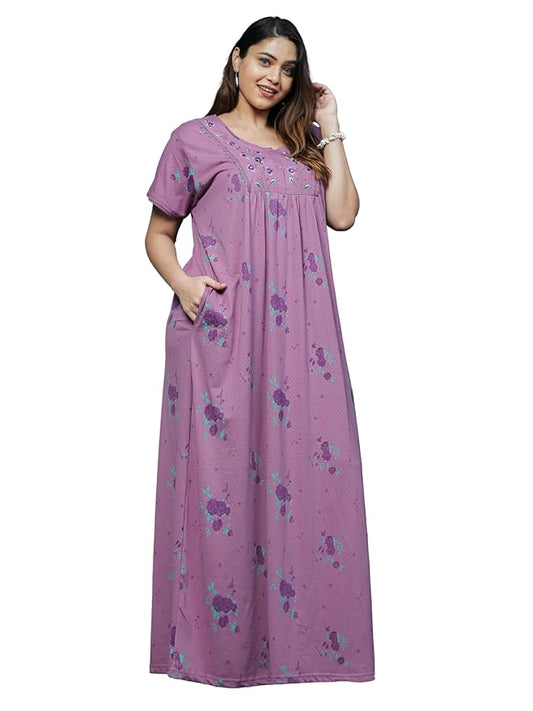 Stylish Cotton Blend Nighty Maxi for Women | Full Length Trendy Nightgown | Premium Nightdress | Nightwear | Embroidery Nighty