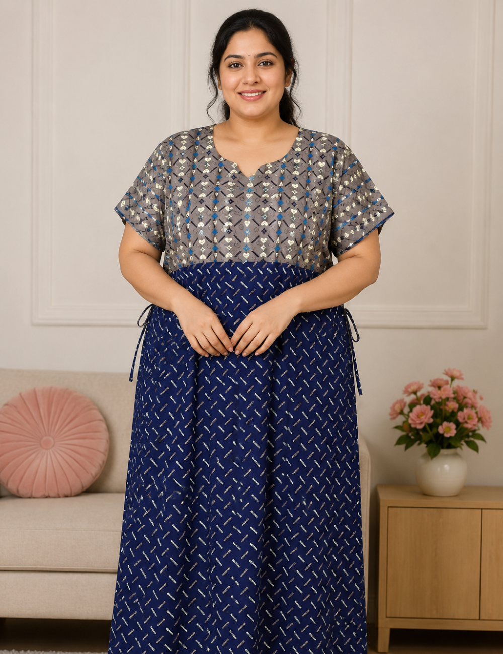 FreeSize - 50"/3xl|frock with rope| Cotton Nighty |  pure cotton | Soft & Comfortable Daily Wear