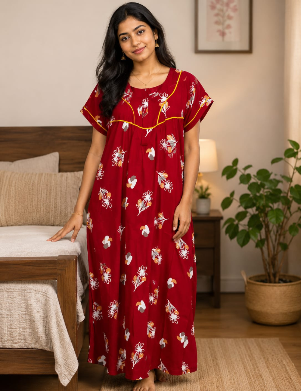 XL Premium -Pure Cotton Nighty | Elegant Rope Style | With Zip