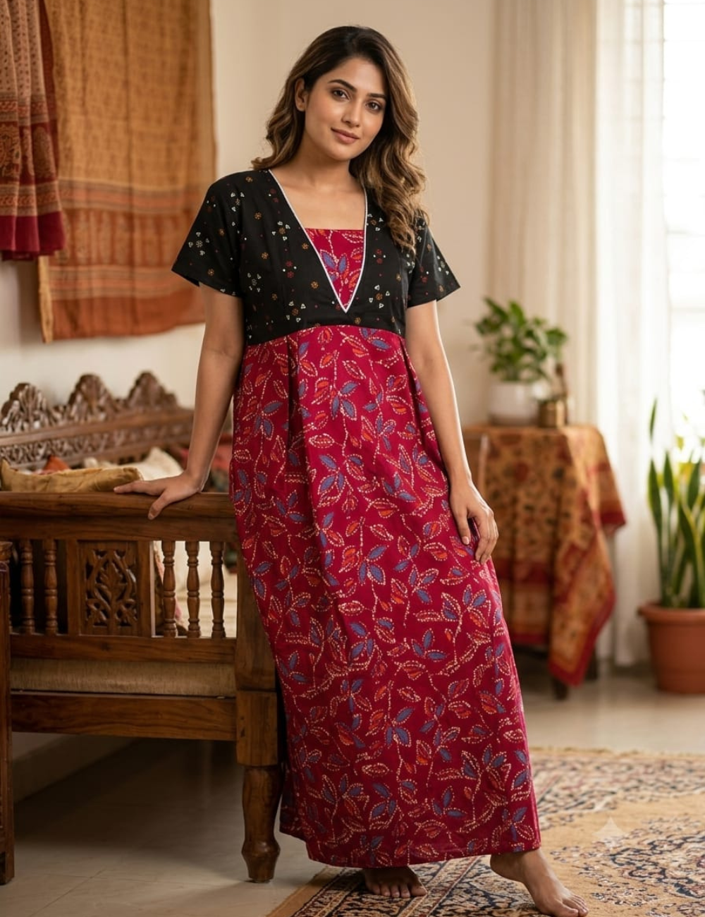 2XL Women's Premium Designer |Pure cotton |Without Zip Pattern Nighty | Soft Comfortable Daily Wear Nightdress