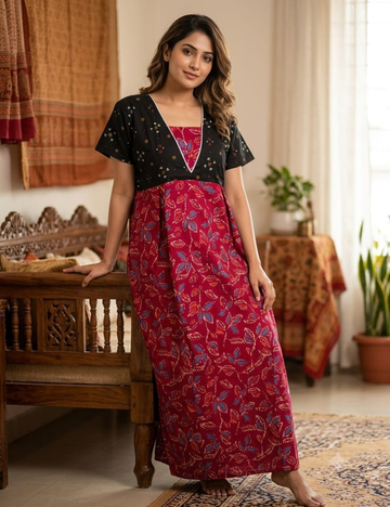 2XL Women's Premium Designer |Pure cotton |Without Zip Pattern Nighty | Soft Comfortable Daily Wear Nightdress
