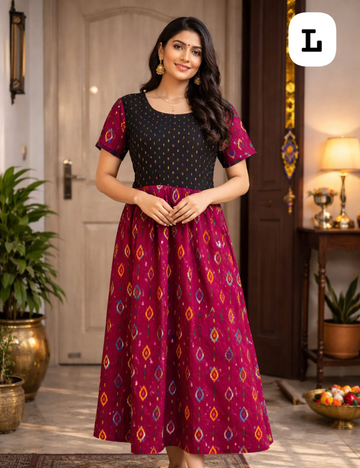 L - Size |Premium Pure Cotton | frock type |Zip Nighty
